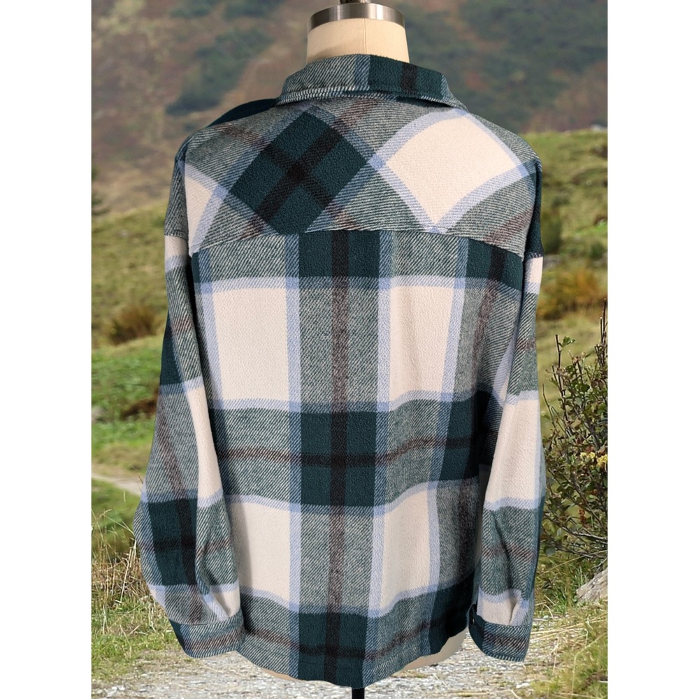 Workshop Republic Clothing Plaid Shacket Green Cream Blue XL Shirt Jacket - Picture 2 of 4